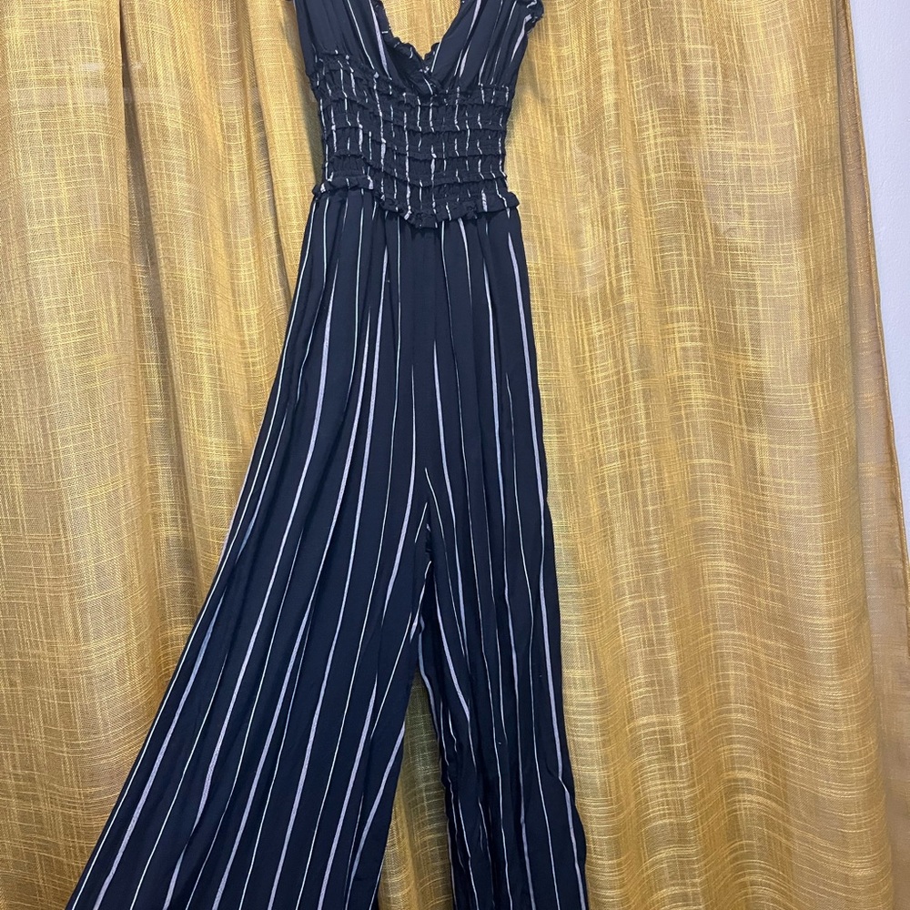 Mi Amí Navy and White Striped Jumpsuit